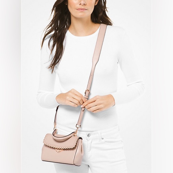 NWOT MICHAEL Michael Kors Ava Extra-Small Scalloped Leather Crossbody Bag - Picture 11 of 13